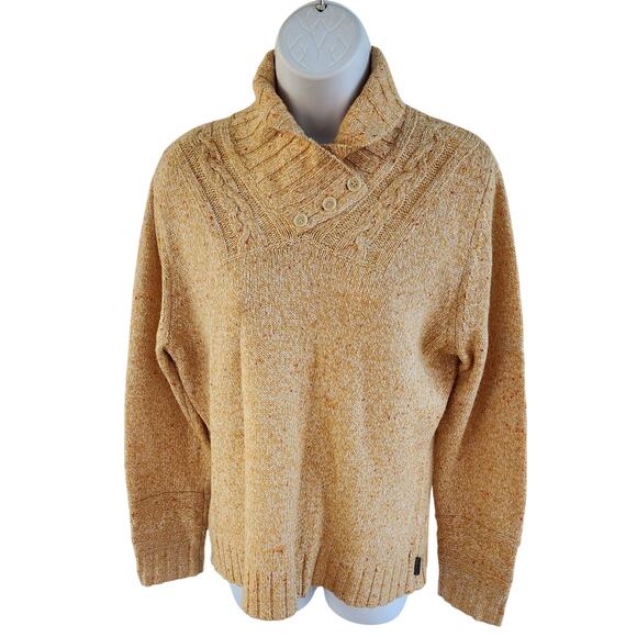 Woolrich Womens Wool-Blend Cable Sweater Medium Cornhusk Yellow Button-Up Neck - Picture 1 of 7
